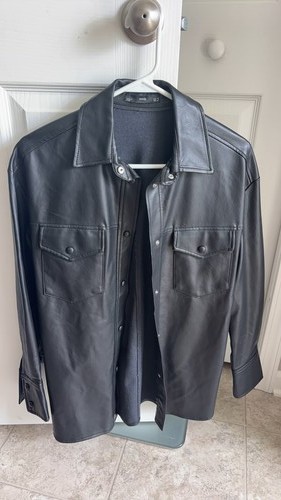 Mng black leather button - black, down